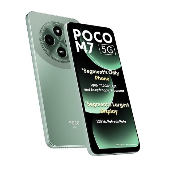 POCO M7 5G మింట్ గ్రీన్ 6GB RAM|128GB ROM|SD4 Gen2 ప్రాసెసర్|6.88" HD+ డిస్ప్లే|50MP కెమెరా|8MP ఫ్రంట్ కెమెరా|5160 mAh బ్యాటరీ యొక్క చిత్రం