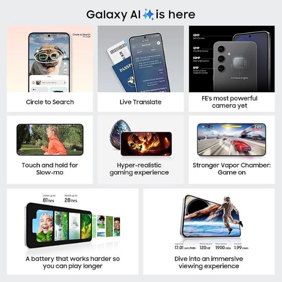 Samsung Galaxy S24 FE 5G AI స్మార్ట్‌ఫోన్ (గ్రాఫైట్, 8GB RAM, 128GB నిల్వ) యొక్క చిత్రం