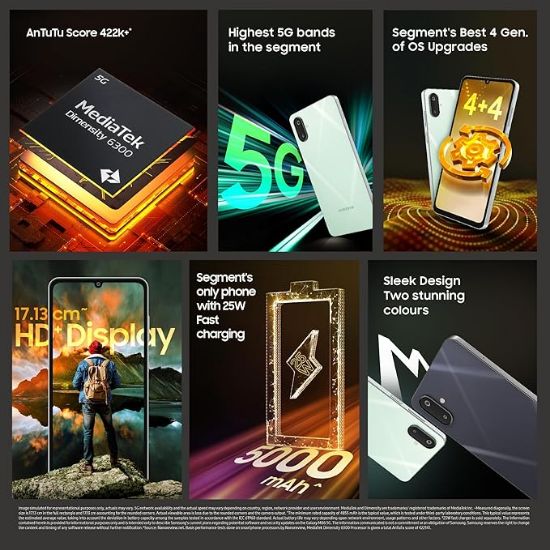 Samsung Galaxy M06 5G (సేజ్ గ్రీన్, 6GB RAM, 128 GB స్టోరేజ్) | MediaTek డైమెన్సిటీ 6300 | AnTuTu స్కోర్ 422K+ | 12 5G బ్యాండ్‌లు| 25W ఫాస్ట్ ఛార్జింగ్ | 4 జనరేషన్ ఆఫ్ OS అప్‌గ్రేడ్‌లు | ఛార్జర్ లేకుండా యొక్క చిత్రం