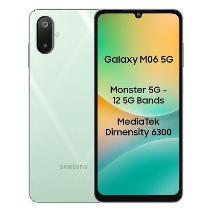 Samsung Galaxy M06 5G (సేజ్ గ్రీన్, 6GB RAM, 128 GB స్టోరేజ్) | MediaTek డైమెన్సిటీ 6300 | AnTuTu స్కోర్ 422K+ | 12 5G బ్యాండ్‌లు| 25W ఫాస్ట్ ఛార్జింగ్ | 4 జనరేషన్ ఆఫ్ OS అప్‌గ్రేడ్‌లు | ఛార్జర్ లేకుండా యొక్క చిత్రం