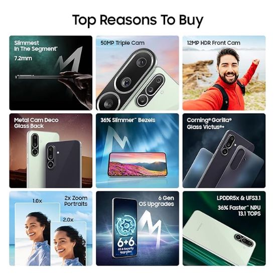 Samsung Galaxy M56 5G (నలుపు, 8 GB RAM, 256 GB నిల్వ) | సెగ్మెంట్‌లో అత్యంత సన్నని ఫోన్ | గొరిల్లా గ్లాస్ విక్టస్+ | 10 బిట్ HDR వీడియో | మెరుగైన నైట్‌గ్రఫీ | 4nm ప్రాసెసర్ | ఆవిరి శీతలీకరణ గది యొక్క చిత్రం