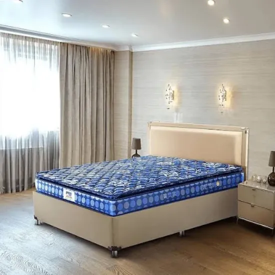 PEPS స్ప్రింగ్‌కోయిల్ నార్మల్ టాప్ బ్లూ 6 అంగుళాల డబుల్ బోన్నెల్ స్ప్రింగ్ మ్యాట్రెస్ (L x W: 75 అంగుళాల x 48 అంగుళాలు) యొక్క చిత్రం