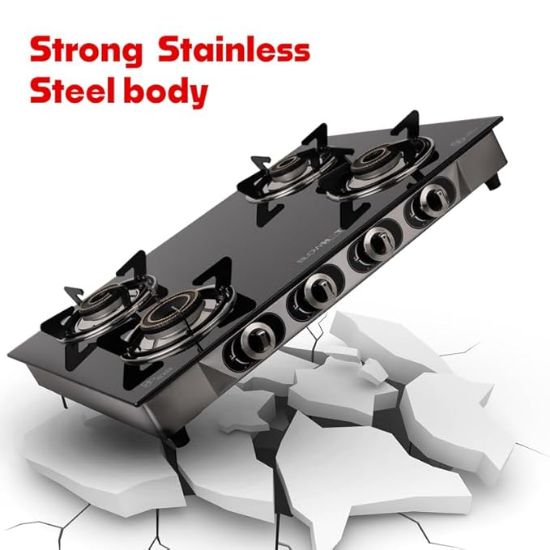 BLOWHOT హెవీ బ్రాస్ బర్నర్ 4 బర్నర్ మాన్యువల్ గ్యాస్ స్టవ్ - టఫ్నెడ్ గ్లాస్ కుక్ టాప్ - స్టెయిన్‌లెస్ స్టీల్ ఫ్రేమ్ - ISI సర్టిఫైడ్ - బర్నర్, గ్యాస్ స్టవ్ వాల్వ్ మరియు గ్లాస్‌పై బ్లోహాట్ ద్వారా 2 సంవత్సరాల వారంటీ యొక్క చిత్రం