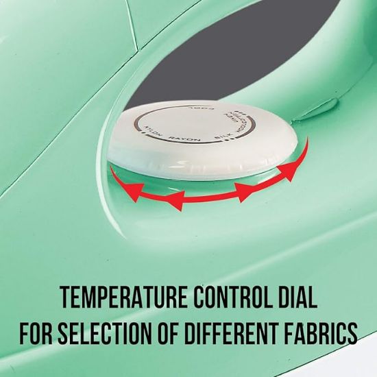 హావెల్స్ డిజైర్ 1000 వాట్ డ్రై ఐరన్‌తో అమెరికన్ హెరిటేజ్ సోల్ ప్లేట్, ఏరోడైనమిక్ డిజైన్, ఈజీ గ్రిప్ టెంపరేచర్ నాబ్ & 2 సంవత్సరాల వారంటీ. (పుదీనా) యొక్క చిత్రం