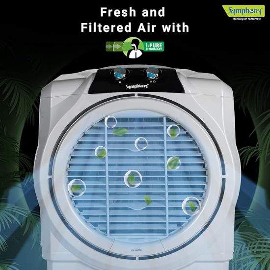 సింఫనీ సుమో 75 XL డెసర్ట్ ఎయిర్ కూలర్ ఇంటి కోసం హనీకోంబ్ ప్యాడ్‌లు, పవర్‌ఫుల్ +ఎయిర్ ఫ్యాన్, ఐ-ప్యూర్ కన్సోల్ మరియు తక్కువ పవర్ వినియోగం (75L, వైట్) యొక్క చిత్రం
