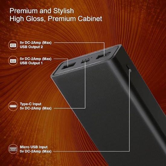 ERD PB-20KE 20000 mAh లి-పాలిమర్ పవర్ బ్యాంక్ | ఐఫోన్‌లు, ఆండ్రాయిడ్ ఫోన్‌లు, స్మార్ట్ వాచీలు & మరిన్నింటి కోసం ఏకకాలంలో 2 పరికరాలను ఛార్జ్ చేయడానికి పోర్టబుల్ ఛార్జర్ వేగంగా ఛార్జింగ్ అవుతుంది యొక్క చిత్రం