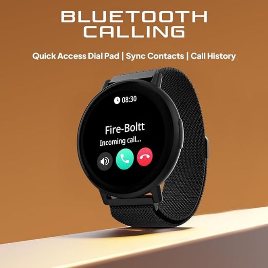 ఫైర్-బోల్ట్ బోల్ట్ ఫైర్ డెస్టినీ స్మార్ట్‌వాచ్- 1.39" డిస్ప్లే, స్టెయిన్‌లెస్ స్టీల్, బ్లూటూత్ కాలింగ్, 123 స్పోర్ట్స్ మోడ్‌లు, వాయిస్ అసిస్టెంట్, హెల్త్ సైట్, IP67 (నలుపు) యొక్క చిత్రం
