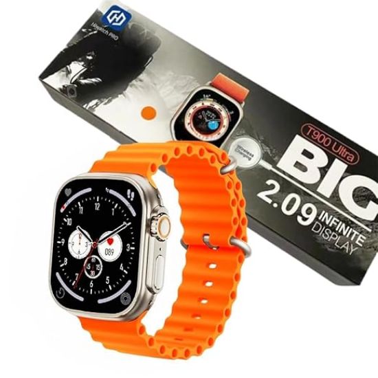 తారాశి క్రియేషన్ T900 అల్ట్రా బిగ్ స్మార్ట్ వాచ్ 2.09" (49 మిమీ) HD డిస్‌ప్లే, వాచ్ బ్లూటూత్ కాలింగ్, హార్ట్ రేట్, స్పోర్ట్స్ మోడ్, వాటర్‌పిఆర్ ఛార్జ్‌తో స్లీప్ మానిటరింగ్ వాకింగ్, రన్నింగ్, సైక్లింగ్ (ఆరెంజ్) యొక్క చిత్రం