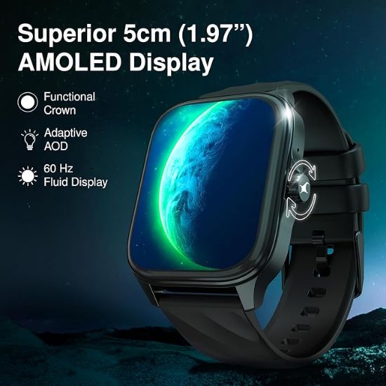 ఫాస్ట్రాక్ ఆస్టర్ FS1 ప్రో స్మార్ట్ వాచ్, 1.97" AMOLED డిస్ప్లే, బ్లూటూత్ కాలింగ్, 100+ స్పోర్ట్స్ మోడ్‌లు, SpO2 & హార్ట్ రేట్ మానిటరింగ్, ఉమెన్స్ హెల్త్, IP68, 5 రోజుల వరకు బ్యాటరీ, ఫంక్షనల్ క్రౌన్ (నలుపు) యొక్క చిత్రం
