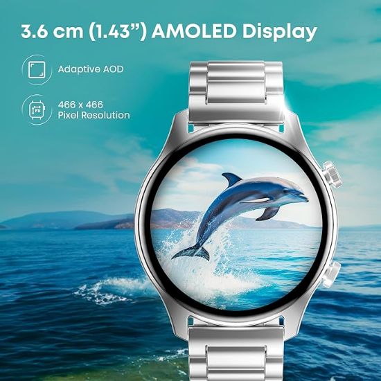 ఫాస్ట్రాక్ ఆస్టర్ FR2 ప్రో 1.43" AMOLED స్టెయిన్‌లెస్ స్టీల్ స్మార్ట్ వాచ్ విత్ SpO2, హార్ట్ రేట్, BT కాలింగ్, అడాప్టివ్ AOD, ఫంక్షనల్ క్రౌన్, AI వాయిస్ అసిస్టెంట్ – స్టైలిష్ ప్రొఫెషనల్స్ కోసం స్మార్ట్‌వాచ్ (నలుపు) యొక్క చిత్రం