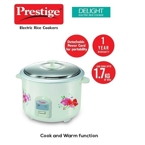 ప్రెస్టీజ్ PRWO 2.8-2 ఎలక్ట్రిక్ రైస్ కుక్కర్ 2.8L క్లోజ్ ఫిట్ మూతతో|తెలుపు|ముడి సామర్థ్యం-1.7 లీటర్లు|వండిన సామర్థ్యం-2.8 లీటర్లు|పెద్ద కుటుంబానికి వంటలు యొక్క చిత్రం