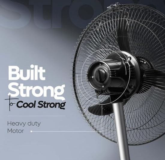 పోలార్ ఫరటా పెడెస్టల్ ఫ్యాన్, హై స్పీడ్, ఆసిలేటింగ్ స్టాండ్ ఫ్యాన్ విత్ మెటల్ బేస్, బ్లాక్ యొక్క చిత్రం