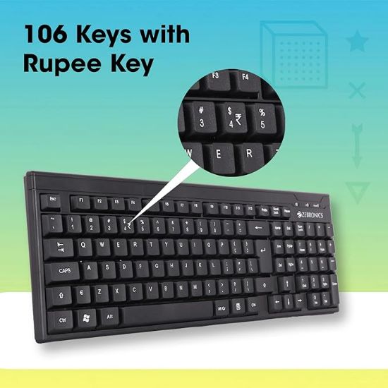 106 కీలు మరియు 3 DPI కలిగిన నానో రిసీవర్‌తో కూడిన Zeb-కంపానియన్ 105 కీబోర్డ్ మరియు మౌస్ సెట్‌లు మరియు పవర్ సేవింగ్ మోడ్‌ను కలిగి ఉన్నాయి. యొక్క చిత్రం