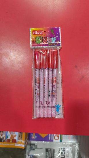 ఎల్కోస్ సిగ్నీ బాల్ పెన్నులు ఎరుపు రంగు-1 ప్యాక్ (5 ముక్కలు) యొక్క చిత్రం