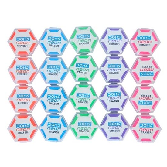 DOMS నియాన్ హెక్స్ ఎరేజర్స్, ప్రత్యేకంగా 60 ముక్కలు కలిగిన ప్యాక్ యొక్క చిత్రం