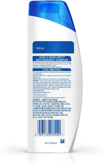హెడ్ ​​& షోల్డర్స్ కూల్ మెంథాల్ యాంటీ డాండ్రఫ్ షాంపూ (180ml) యొక్క చిత్రం