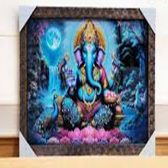 చెక్క ఫ్రేమ్‌తో కూడిన దైవిక గణేశ 3D గ్లిటర్ ఎఫెక్ట్ వాల్ పెయింటింగ్ | ఆధ్యాత్మిక గృహం & ఆఫీస్ గోడ అలంకరణ | వాస్తు, పూజ గది, ఆలయం & బహుమతి వస్తువు యొక్క చిత్రం