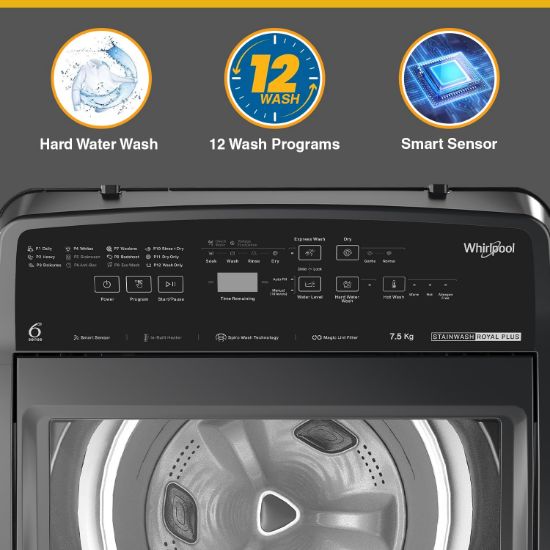 వర్ల్పూల్ 7.5 కేజీ 5 స్టార్ స్టెయిన్ వాష్ రాయల్ ప్లస్ ఫుల్లీ ఆటోమేటిక్ టాప్ లోడ్ వాషింగ్ మెషిన్ యొక్క చిత్రం