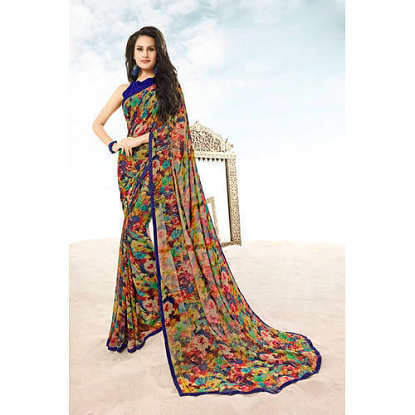 ''ICE LADY'' బ్రాండ్ లేబుల్‌తో పూల ప్రింట్ చీర. యొక్క చిత్రం