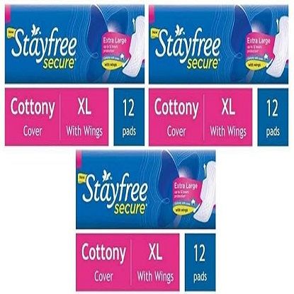 స్టేఫ్రీ సెక్యూర్ కాటనీ ఎక్స్‌ట్రా లార్జ్ XL ( 12+12 ప్యాడ్‌లు ) శానిటరీ ప్యాడ్ (2 ప్యాక్) యొక్క చిత్రం